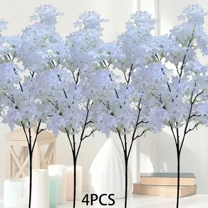 4pcs outdoor cherry and violet flower simulation decoration-, vibrant white flowers, maintenance free, suitable for indoor/outdoor use, perfect for weddings, gifts, check-in, home, office, seasonal spring, Outdoor Fake Flowers, Indoor Outdoor Decorative