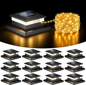 12 Pack Solar Post Cap Lights，Fence Post Solar Lights Fit for 4x4 5x5 6x6 Vinyl/Wooden Posts，2-in-1 Lighting Modes Waterproof Light for Deck Patio or Garden Decor