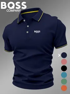 Men's Fitted Polo Shirt, Casual Geometric Print, Breathable and Comfortable, All-Season Wear, High-Quality Durable Polo Top