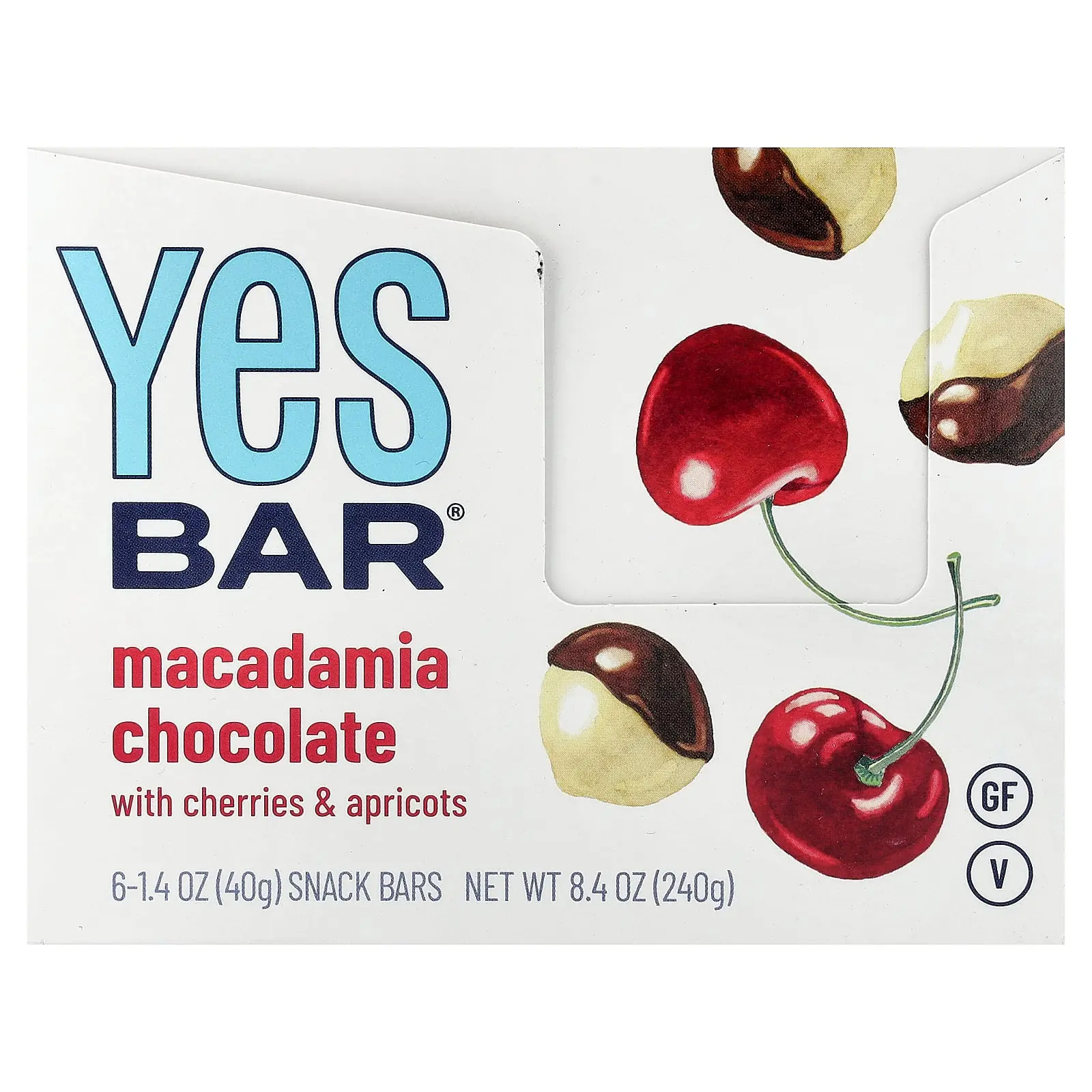 Yes Bar Snack Bar, Macadamia Chocolate With Cherries & Apricots, 6 Bars, 1.4 oz (40 g) Each