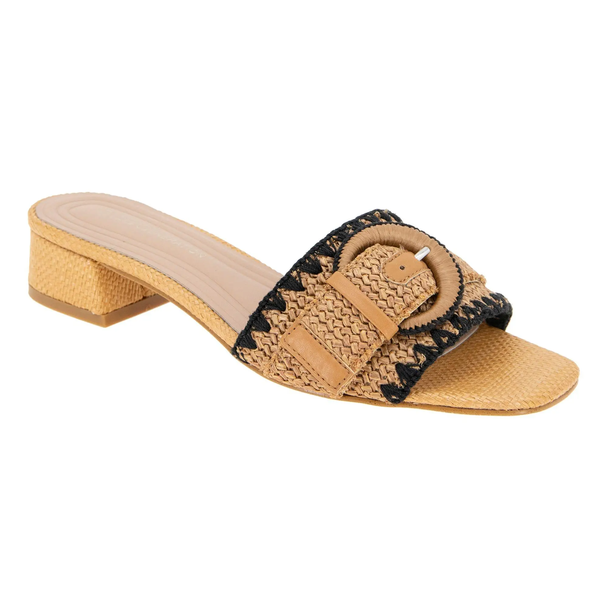BCBGeneration Camri Raffia Buckle Kitten Heel Sandal