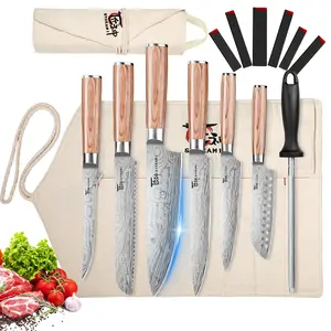【TikTokShopSpringGlowUp】 SYOKAMI 14pcs Chef Knife Set, Japanese Kitchen Knife Set with Roll Bag, Pakkawood Handle, High Carbon Stainless Steel Professional Kitchen Knives for Camp Travel Outdoor, Mother's Day Gift