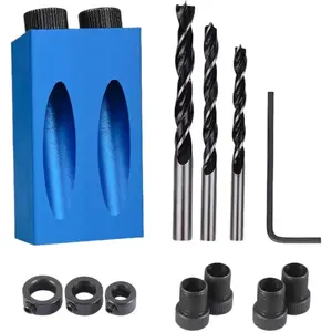 14-Piece Pocket Hole Jig Kit, 15° Wood Joinery Tool, Woodworking Inclined Hole Jig with 6/8/10mm Drive Adapter for Woodworking Angle Drilling Holes, Carpentry Locator