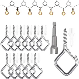 20/35pcs Silver Color Ceiling Hooks with Safety Clips, Anti-Fall Hooks for Plants and Outdoor String Lights, Indoor Outdoor Decor Hanging
