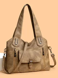 Stylish Gray Tote Bag with Lock Flap and Multiple Pockets Large Capacity Shoulder Bag for Women Perfect for School and Commute Crossbody Tote Bag