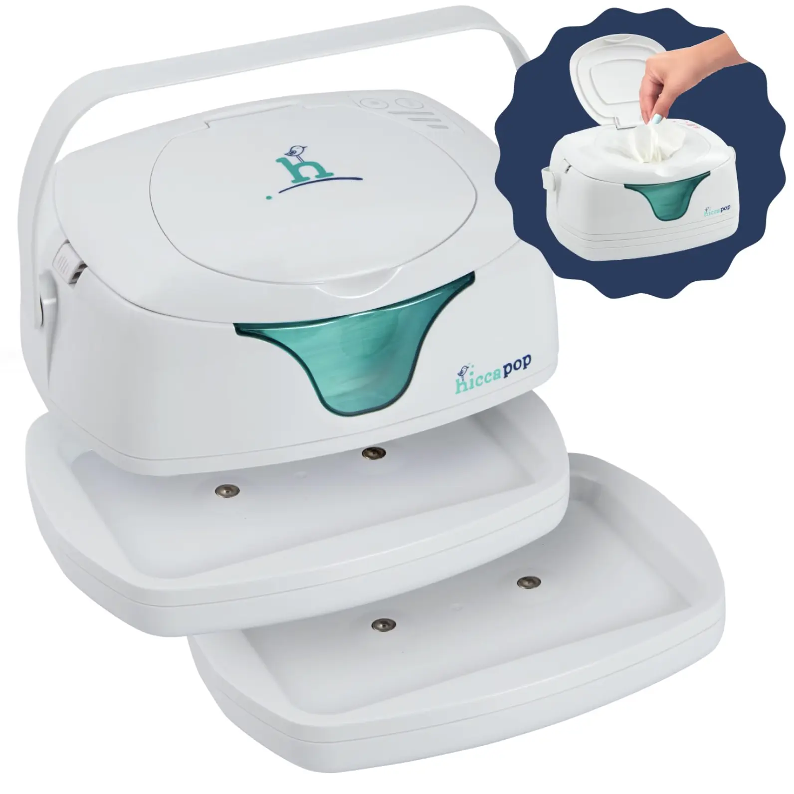 Hiccapop Portable Baby Wipe Warmer with 3 Heat Settings & Built-in Changing Light - Cordless Design with 2 Power Bases for Easy Use - Holds Up to a Week's Supply - Lifetime Guarantee Included