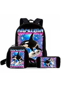 Italian rotten brain whale print backpack three-piece set lunch bag pencil case backpack