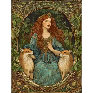 5d Diy Diamond Painting Princess Fox Forest Flowers Animal Girl Fairy Elf Tree Colorful Cozy Full Round Cross Stitch Embroidery, Embroidery Design, Landscape Diamond Mosaic Art Home Decoration Picture Craft Kit Hobby Holiday Gift