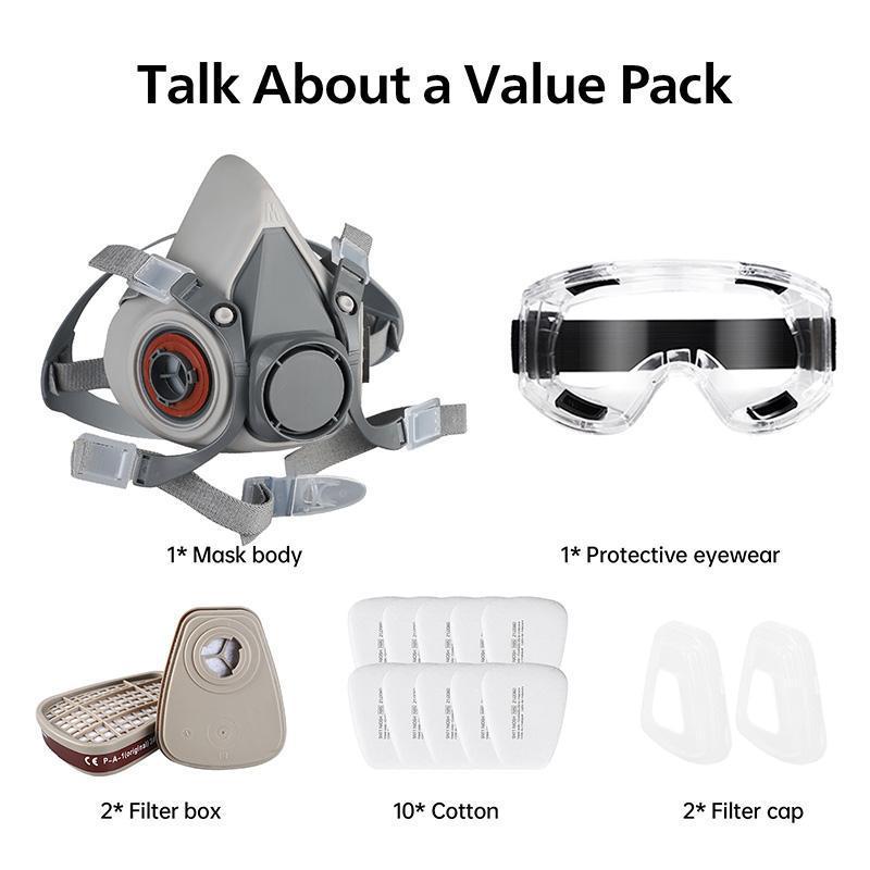 Reusable Respirators Pomerol Reusable Half Mask with Filter Cartridge, 16in 1 Half Face Mask with Dual Filter Cartridge, Anti-Virus, Anti-Dust, Anti-Virus Safety Protection Gas Mask for Painting, Carpentry, Construction, Grinding, Garage
