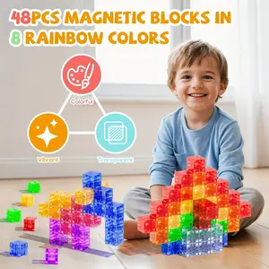 Magnetic Block Toy Set, Half-Transparent Magnetic Cubes, Number Building Blocks, Rainbow Dry Creative Toys, Stacking Block Game for Kids over 3 Years, Building Blocks Kit