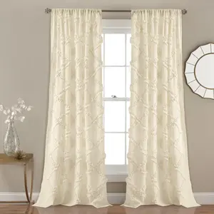 Lush Decor Ruffle Diamond Window Curtain Set Solid Pattern 54"W x 63/84/95"L Microfiber No Lining OEKO-TEX Certified Modern Home Decor