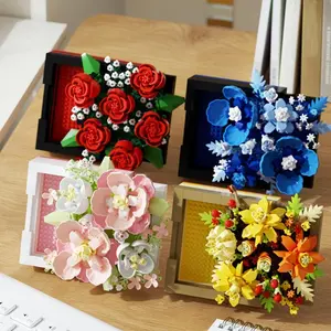 Flower Building Blocks Set, 1 Box Romantic Rose Flower Box, Creative Flower Blocks Set, Home Decor Ornament, Gift for Friends & Family, Fruit, Decorative Flowers
