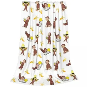 Cartoon Curious George Monkey Blanket Flannel Throw Blankets Summer Air Conditioning Printed Ultra-Soft Warm Bedsprea