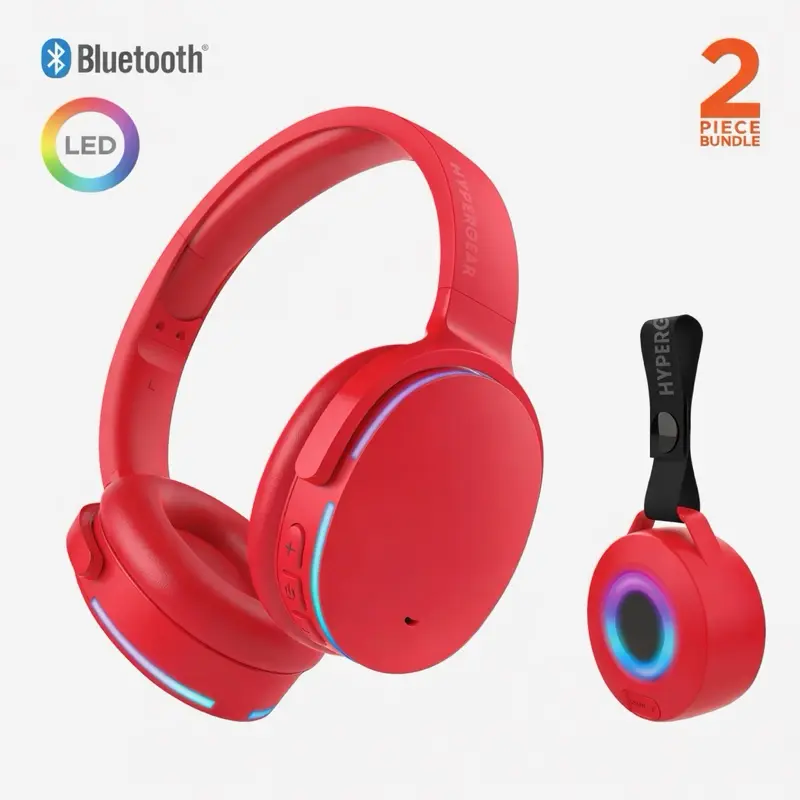 Headphone Wireless Audio Essentials Duo - Colorful Over-Ear Light-Up Cat Ear Headphones & Portable Speaker Bundle, 3.5mm Multi-Device Bluetooth, Noise-Cancelling, Lightweight Folding, Ideal for Kids, Studio Monitor Use