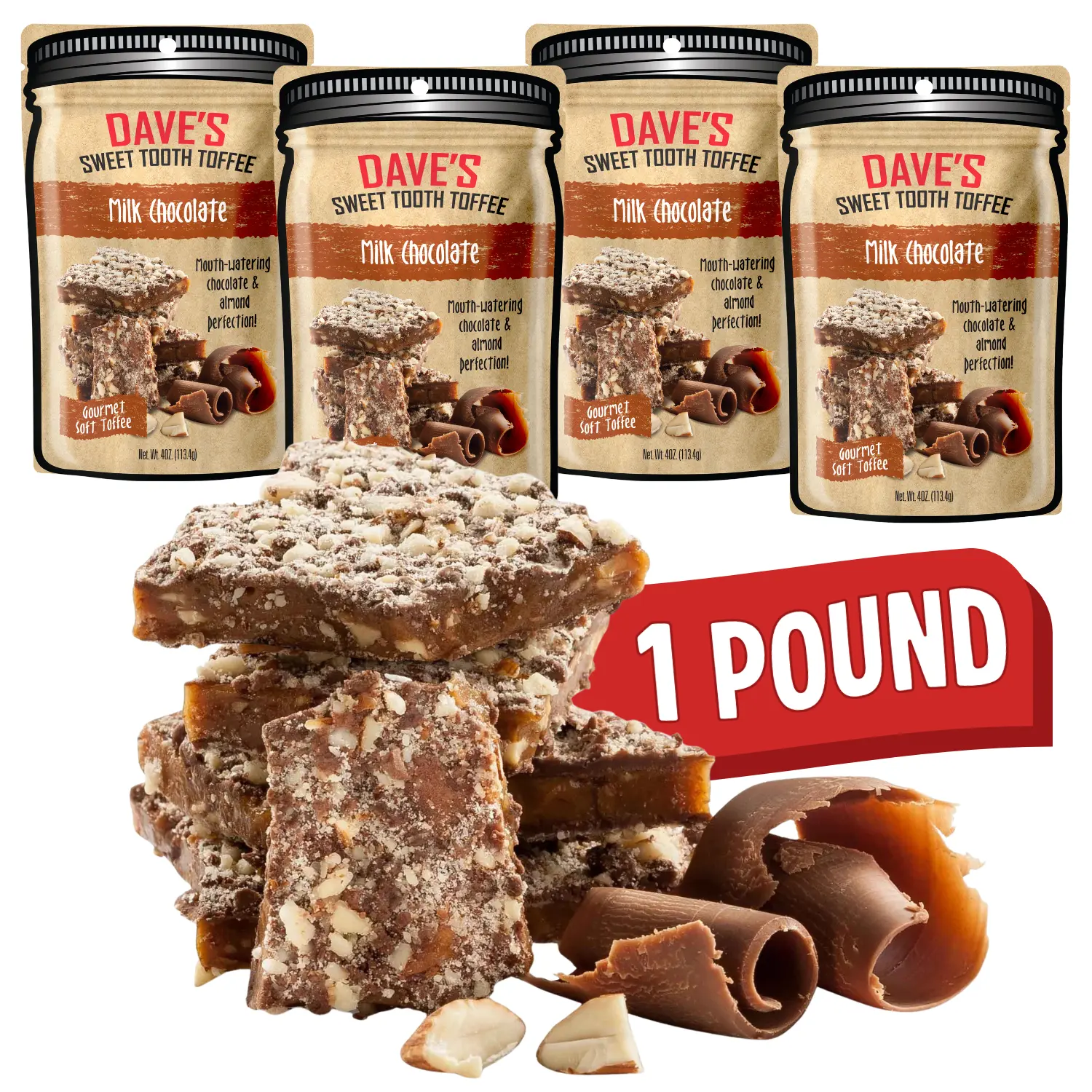 Classic Chocolate Almond Toffee - 1 Pound - Dave's Sweet Tooth Classic Chocolate Almond Toffee - 1 Pound - Dave's Sweet Tooth