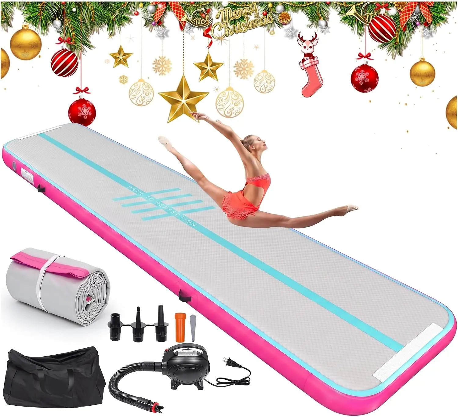 YITAHOME 16ft/20ft Air Gymnastics Mat with Electric Pump, 4in Thick Tumbling Mat