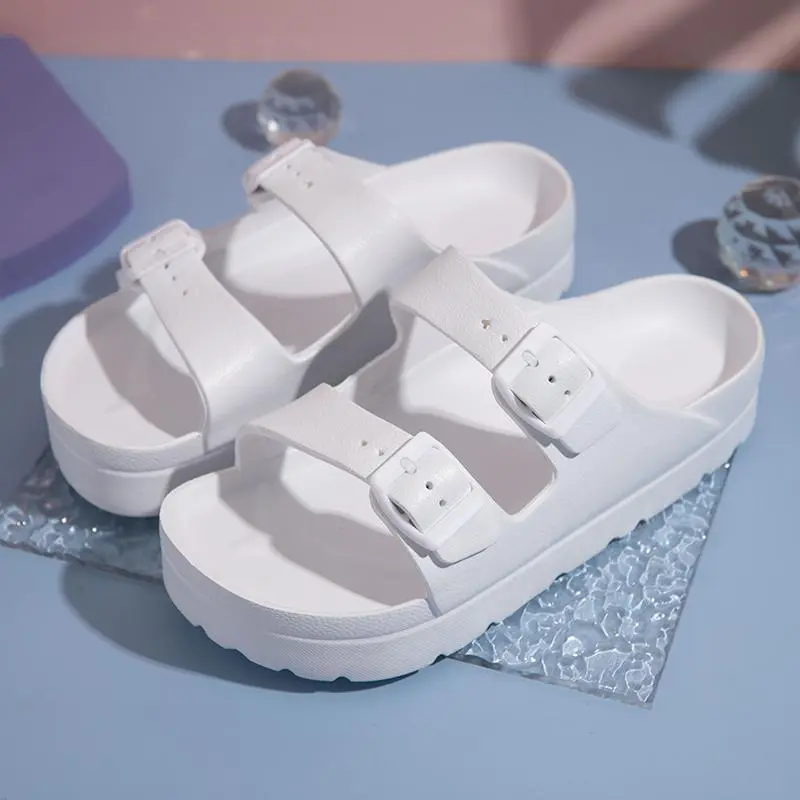 Adjustable Double Buckle Platform Slides for Women, Lightweight Thick Sole Casual Summer Sandals, Comfortable Slip On Open Toe Footwear for Teen Girls, Perfect for Daily Wear Beach Vacation Indoor Outdoor