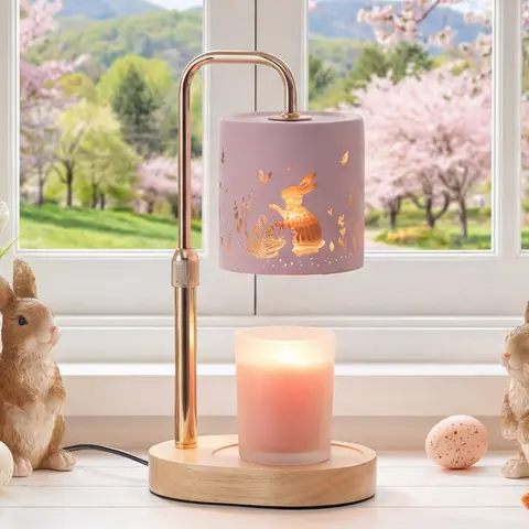 CANDELDO Feminine Pink Candle Warmer Lamp with Timer - Adjustable Height Glass-Metal Ornament Candle Holder, Dimmable Mood Lighting for Home Bedroom Decor, Modern Cozy Desk Gift, Indoor Use