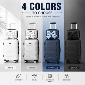 Upgraded  Carry-On Suitcase 13"+20'Set(Comes with a bow) No Check-InNeeded Built-In CupHolder Hooks TSA Lock SwivelWheels Anti-Burst ZipperPhone Holder Essential TravelMust-Have, Hardshell Luggage Set