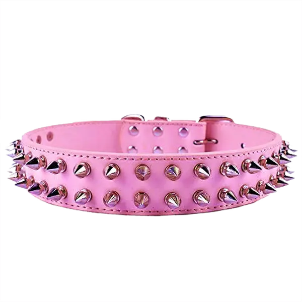 Parisian Pet 'Spiked Collar' for Dogs & Cats – Fashionable Pink Spiked Dog Collar, Durable and Comfortable Faux Leather Design, Pink