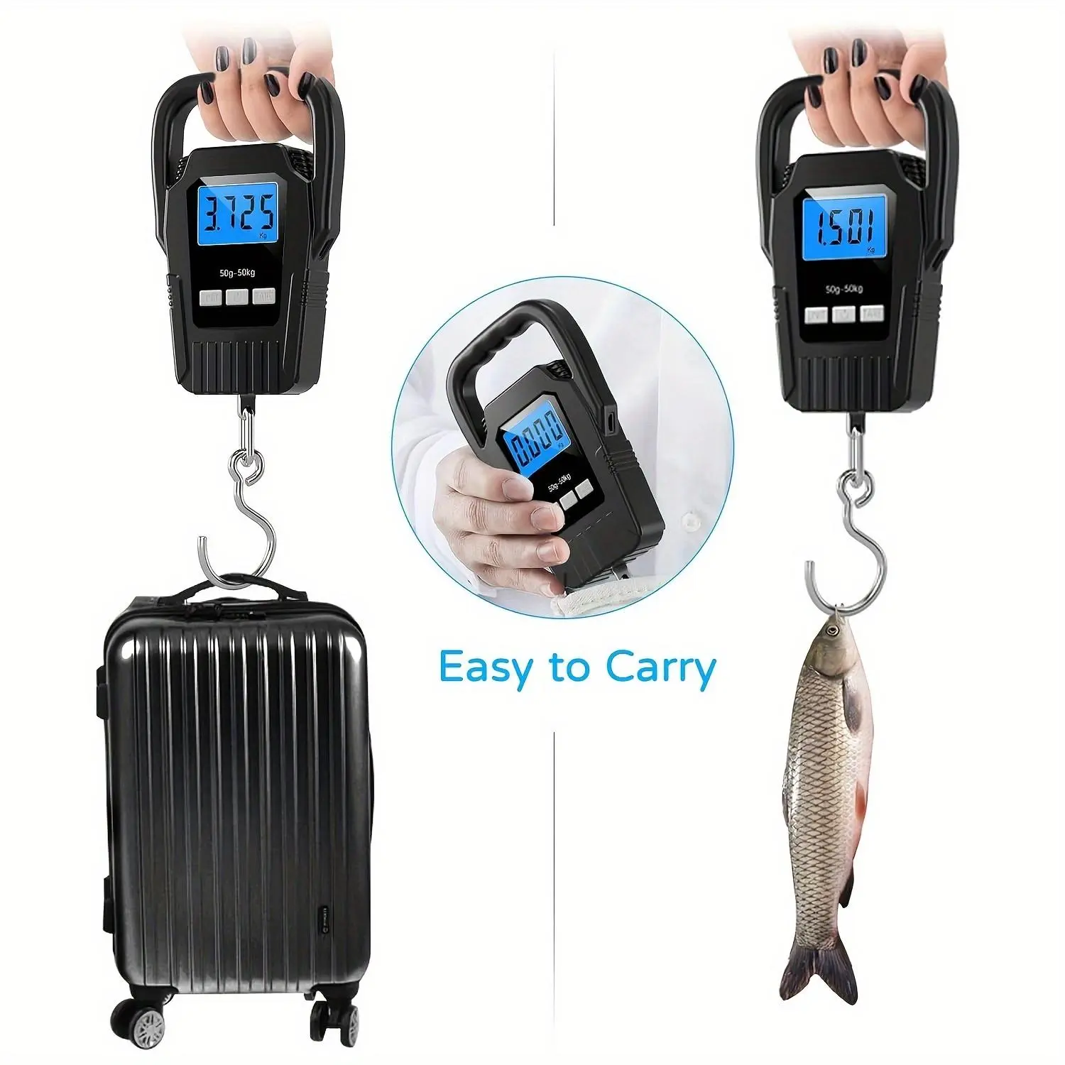 1pc,Digital Hanging Scale 110lb/50kg, Portable Fishing & Luggage Scale, Heavy Duty, Backlit LCD Display, Large Handle, Lightweight Durable Plastic,Battery Not Include