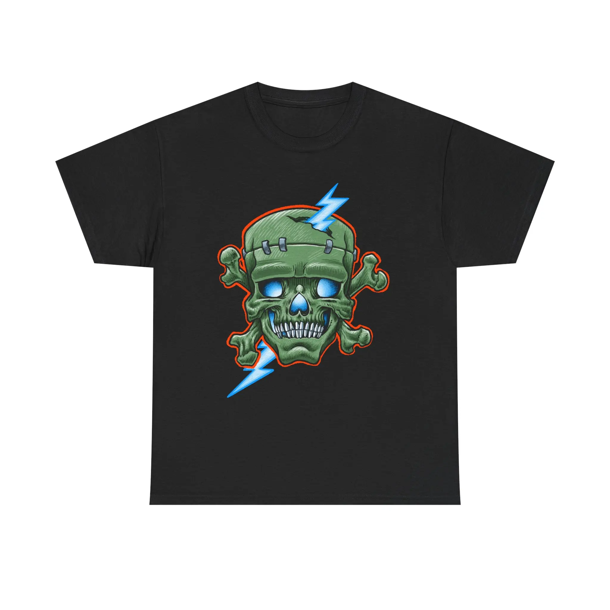 Frankenstein Skull Lightning Bolt T-shirt, Horror Tee, Monster Shirt, Gothic Clothing, Halloween Costume