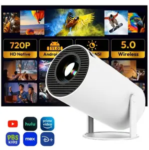 Upgraded White HY300 Mini Projector: 720P, Android 11, WiFi6, Auto Keystone