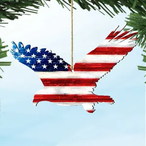 Designocracy 8198912-S2 Artistic Eagle Freedom Rustic Wooden Ornaments - 5x5.5 in, Set of 2, Festive Home Decoration, Outdoor Family Gift