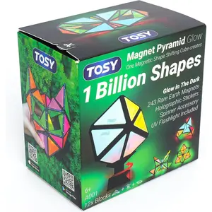TOSY Magnet Pyramid Glow - 1 Cube Transforms into 1 Billion Shapes (Bunny, Egg, Flowers, Hearts), Easter Basket Stuffers Gift, 12 pcs, 243 Magnets, Glowing, Holographic Design, Puzzle/STEM Toy