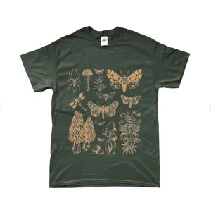 Moths and Mushrooms T-shirt, Moths Tee, Grunge Clothing, Cottagecore Shirt, Goblincore Clothing, Fairycore Clothing, Indie Clothing