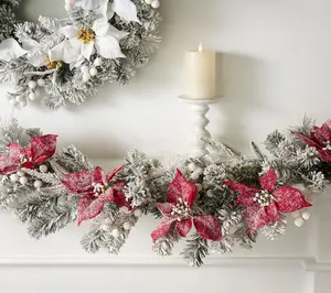 4' Flocked Poinsettia Garland by Valerie