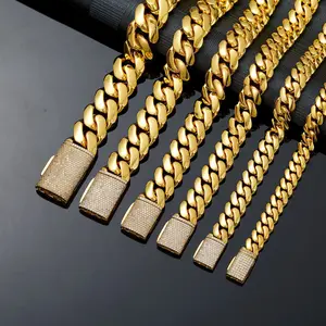 Retro Gold Cuban Chain Necklace, 8mm with a clasp closure.The clasp features zirconia accents.The chain is crafted from stainless steel.Bold hip-hop style, suitable for both men and women.Casual and fashionable, pairs effortlessly with any outfit.