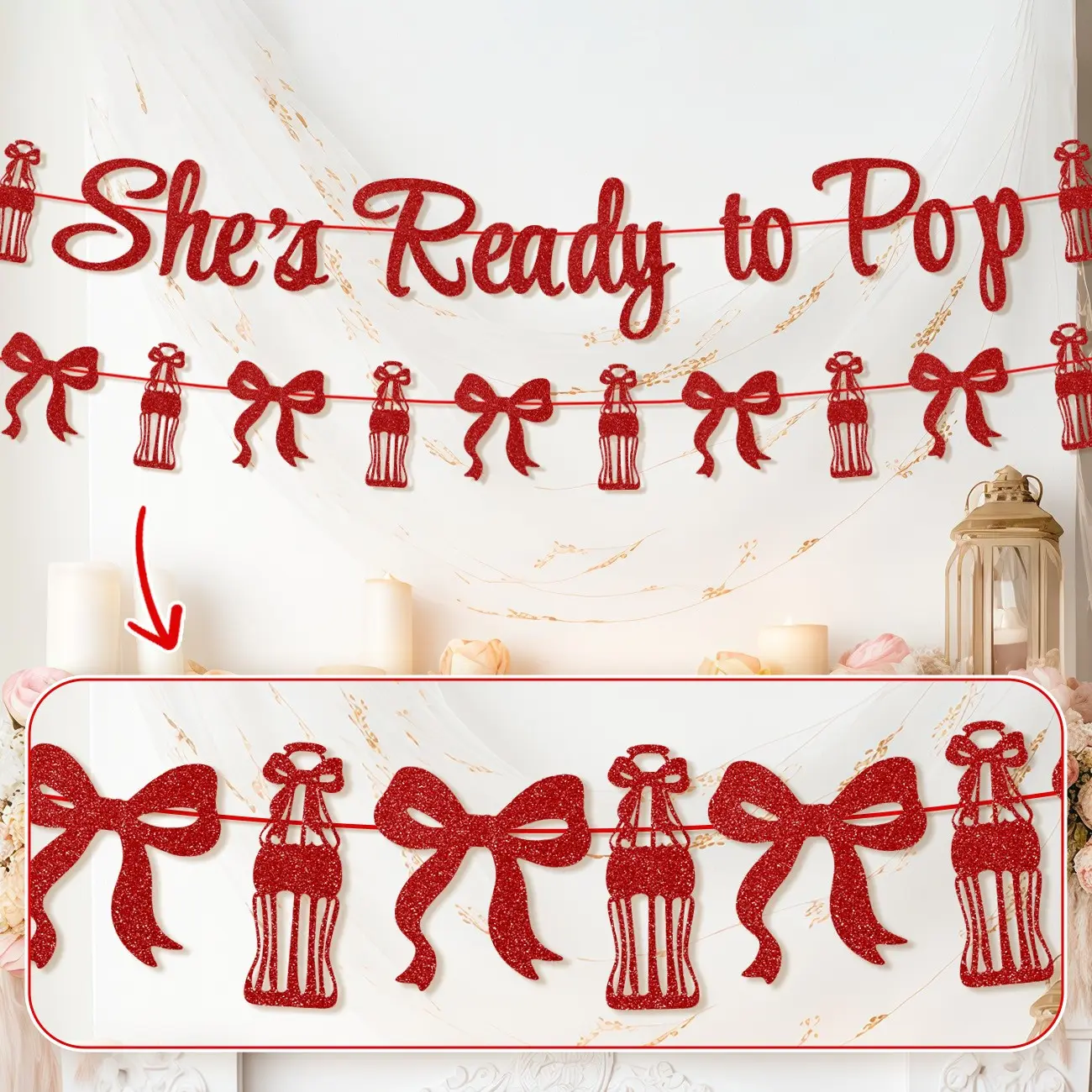 She's Ready to Pop Banner, Decorative Banner, Retro Soda Fountain Baby Shower Decor, Coquette Soda Theme, Gender Reveal Party Decorations, Glitter Set, Party Decorations Banners
