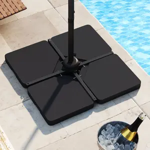 Costway Offset Umbrella Base with 4 Square HDPE Plate & 4 Connection Metal Hooks for Patio