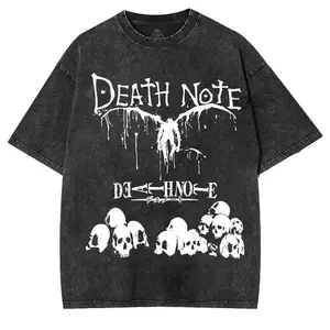 Death Note Washed T-Shirt Anime Streetwear Harajuku Cotton Vintage Tee S-4XL-5XL Unisex Couple T-shirts Men Clothing Retro Washed Cotton T-Shirt Short Sleeve Tshirt