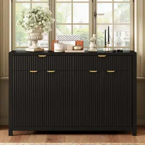 [Bellemave] STYLE Modern 55.1'' Sideboard Buffet Cabinet with 2 Drawers & 4 Doors, Adjustable Shelves, Wave-Pattern Design, Aluminum Handles, Painted MDF, Scandinavian Storage for Dining Room, Living Room