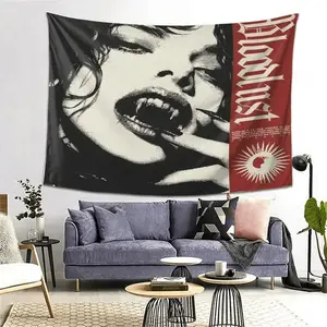 1pc Gothic Vampire Tapestry Wall Hanging, Black And Red Album Art Decoration Suitable for Living Room, Bedroom, Office, Comes with a Free Installation Kit