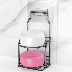 2-Tier Shower Soap Shampoo Bar Holder Self Adhesive & Freestanding Draining Soap Dish Caddy
