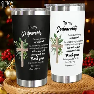 Warm Gratitude“To my Godparents”Design 20oz Stainless Steel Cup,Thermos Cup with Lid, Reusable Drinking Cup, High-Quality Water Bottle for Iced Coffee,Beer,Juice,Milk,Cold Drinks,Fashionable, Perfect Gift for Godparents, Gratitude Givers,Friends,Family