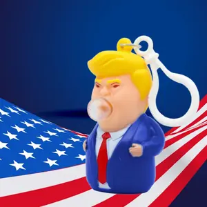 Trump Keychain Funny Blowing Gum Key Chain, Trump Merchandise Cute Trump Figure Stress Relief Keychain