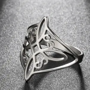 Witch Knot Stainless Steel Ring Wiccan Cross Celtics Knot Women Men Rings Witchcraft Good Luck Protection Amulet Birthday Gifts