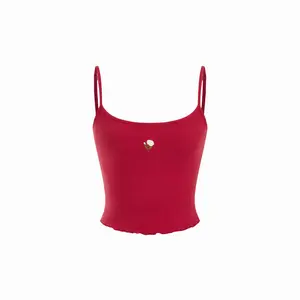 Cider Cotton-blend Floral Embroidery Scoop Neck Lettuce Trim Ribbed Cami Top