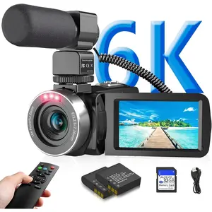 Video Camera 6K 64MP UHD WiFi Vlogging Cameras for YouTube 18X Digital Zoom IR Night Vision 3.0''  Screen Camcorder with 32GB Card, Microphone, Remote, Two