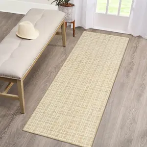 【GARVEE】Washable Rug 2x6 Feet, Non-Slip Modern Checkered Design with Rubber Backing, Low-Pile Contemporary Rug for Kitchen, Laundry, Entryway, Yellow Color