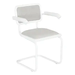 Furnish Theory Breuer Chair B64/S64 Cesca Cushion Cantilever Armchair with White Frame & Wood
