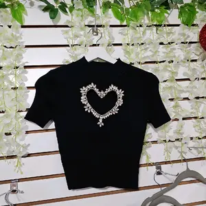 Shiny Heart Top Blouse for Women - Stretchy Comfortable Design, Ideal for Casual Wear - Shirts Shortsleeve