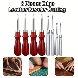 8 Pieces Edge Leather Beveler Cutting and Edge Skiving DIY Craft Tool, Hand Leather Grooving Tool for Crafting Work (1.5 mm, 1.2 mm, 1.0 mm, 0.8 mm)