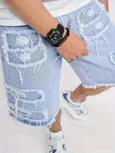 Men's Denim Shorts Jeans Bottom Summer Ripped Street Style Fitted Mid-Thigh Multi-Craft Straight Hem Frayed Edges Pants