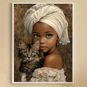 1 Set 5D DIY African Girl Pattern Acrylic Full Round Diamond Painting by Numbers, Mosaic Art Craft Kit, Handmade Gifts, Perfect for Christmas and Holiday Party Decorations, Home Decor, Frameless