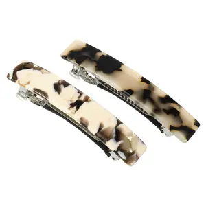 CHEIBEAR 2 Pcs Hair Barrettes, Tortoise Shell Hair Barrettes for Thick Hair, Fashion French Hair Accessories for Women, Beige, Brown